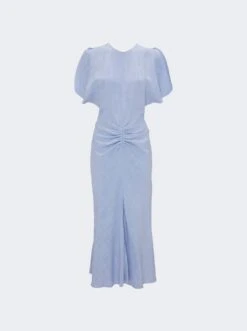 Victoria Beckham Gathered Waist Midi Dress Frost