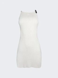 COURREGES Neckline Rib Knit Dress Lime Stone