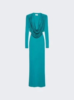 Magda Butrym Long Sleeve Draped Dress Green