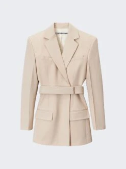 Wool Belted Blazer Dress Feather Beige