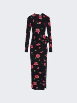 Magda Butrym Gathered Long Sleeve Maxi Dress Black