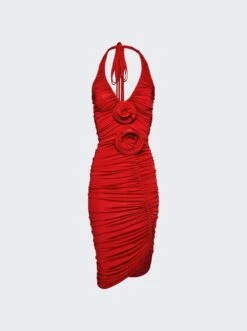 Magda Butrym Ruched Halter Midi Dress Red