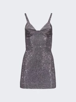 Area Crystal Embellished Mini Dress Charcoal