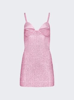 Area Crystal Embellished Mini Dress Candy Rose