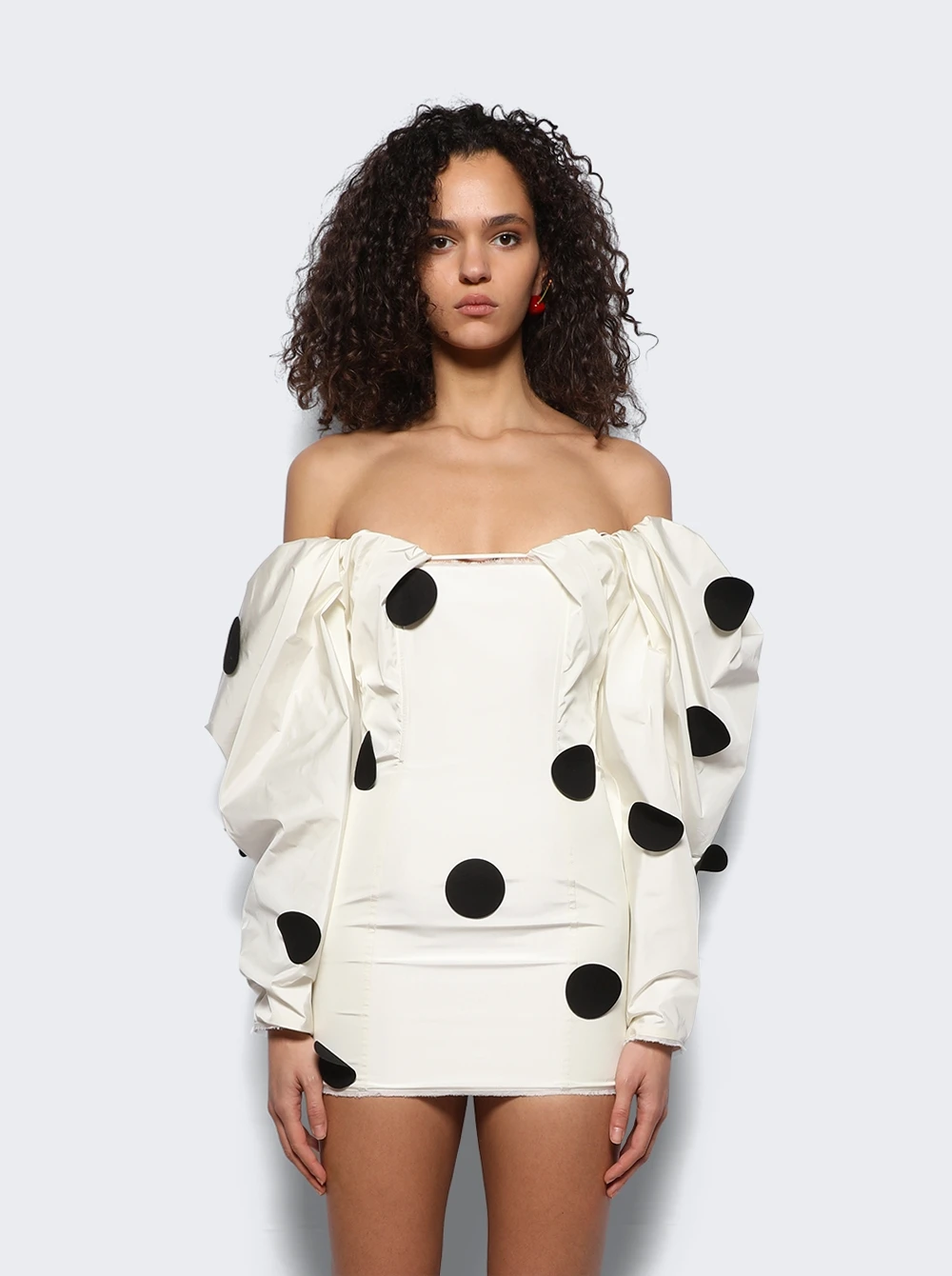 Jacquemus La Robe Taffeta Mini Dress Off White And Black Dots - Image 3