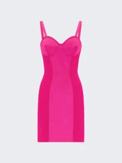 Jean Paul Gaultier Satin Stretch Conical Mini Dress Shocking Pink