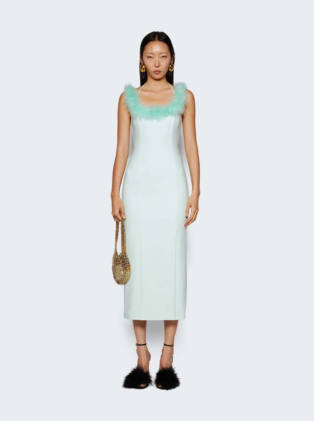 Midi Dress With Feather Neck Mint - Image 2