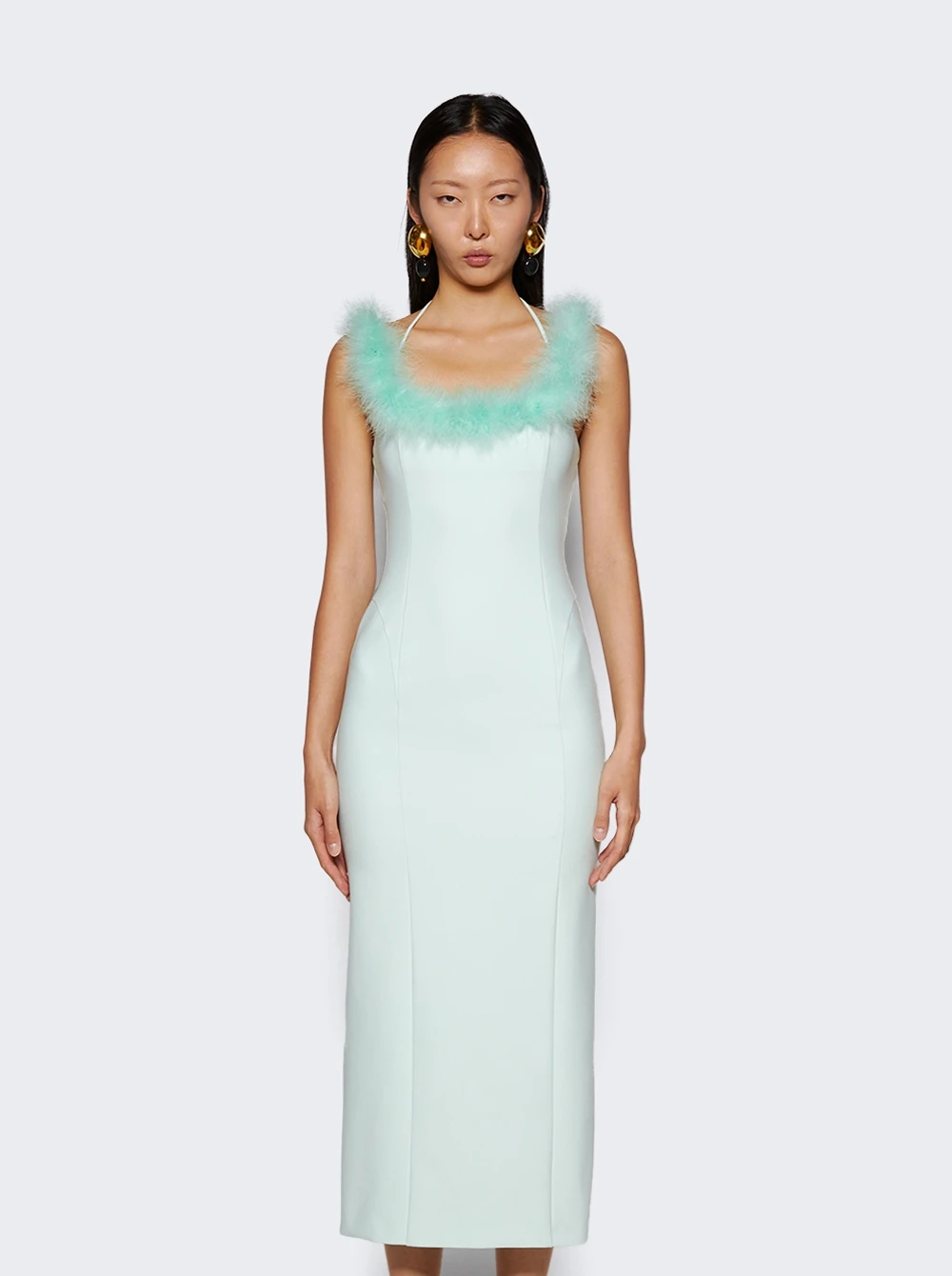 Midi Dress With Feather Neck Mint - Image 3