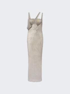 Asymmetric Neckline Midi Dress Pearl Grey