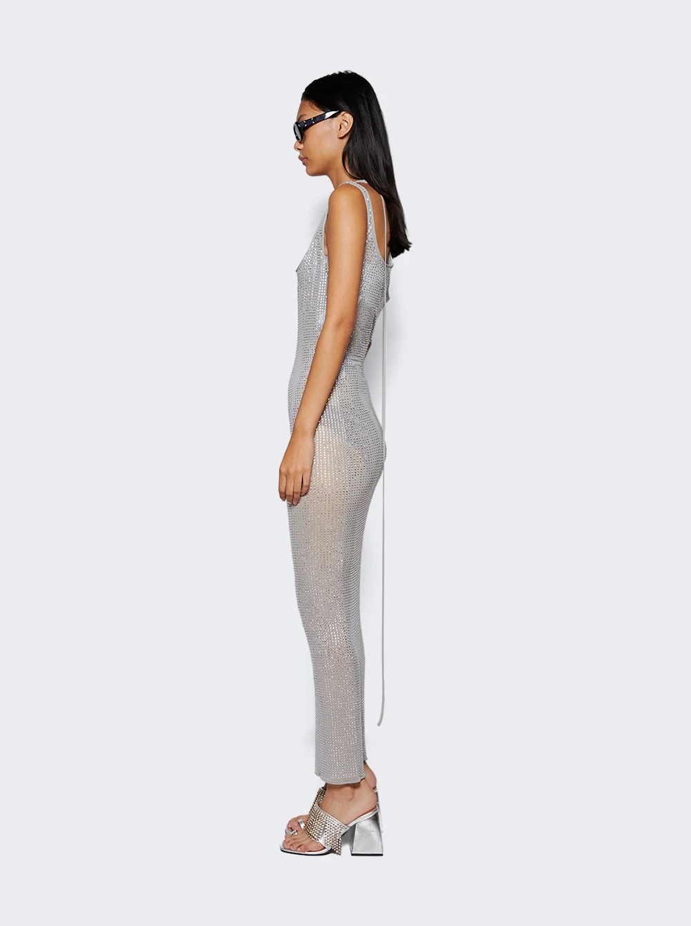 Asymmetric Neckline Midi Dress Pearl Grey - Image 4