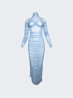 Mugler Ruched Midi Dress Silver Blue
