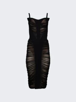 Mugler Structured Ruched Dress Black