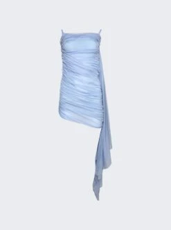 Mugler Ruched Mini Dress Silver Blue