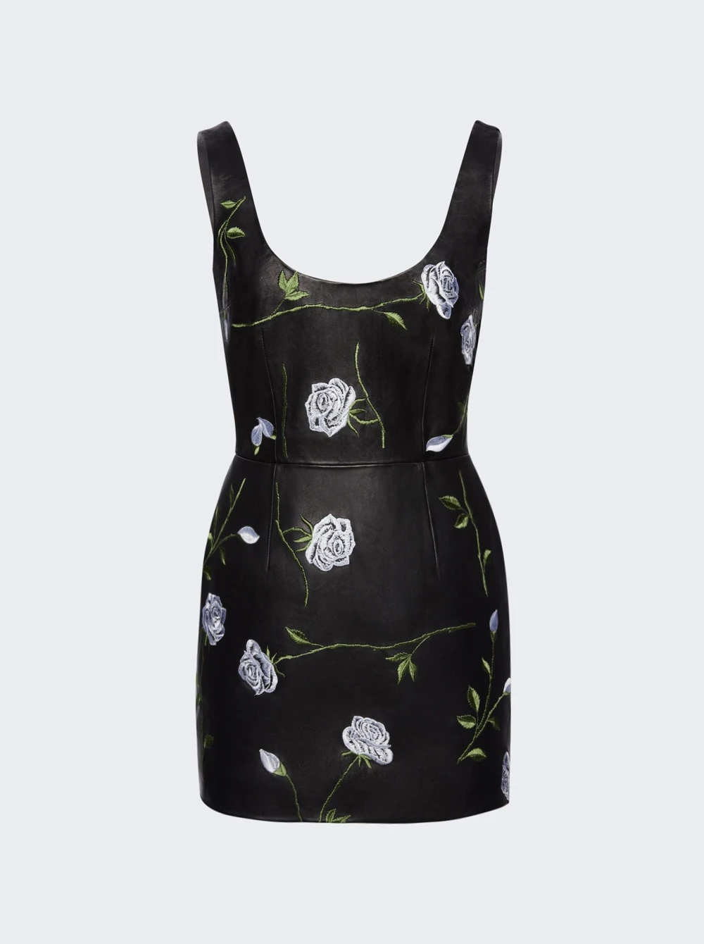 Magda Butrym Mini Scoop Dress In Rose Embroidery Black