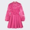 Valentino Embellished Long Sleeve Mini Dress Pink