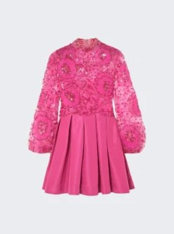 Valentino Embellished Long Sleeve Mini Dress Pink