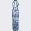 Fiamme-Print Cut-Out Maxi Dress Indigo Blue