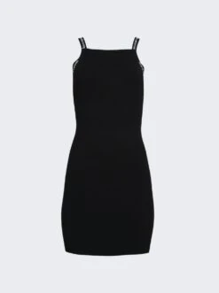 Bodycon Tank Dress With Logo Jacquard Trim Black