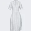 Bottega Veneta Fluid Linen Midi Dress Chalk White