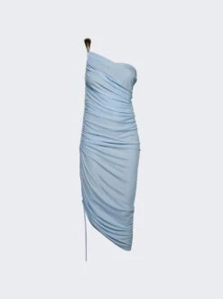 Bottega Veneta One Shoulder Midi Dress Iceberg Blue