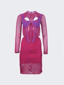 Dion Lee Stirrup Crochet Mini Dress Fuschia