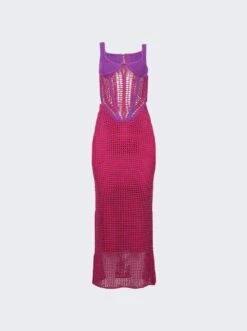 Dion Lee Marled Double Cup Corset Dress Fuchsia