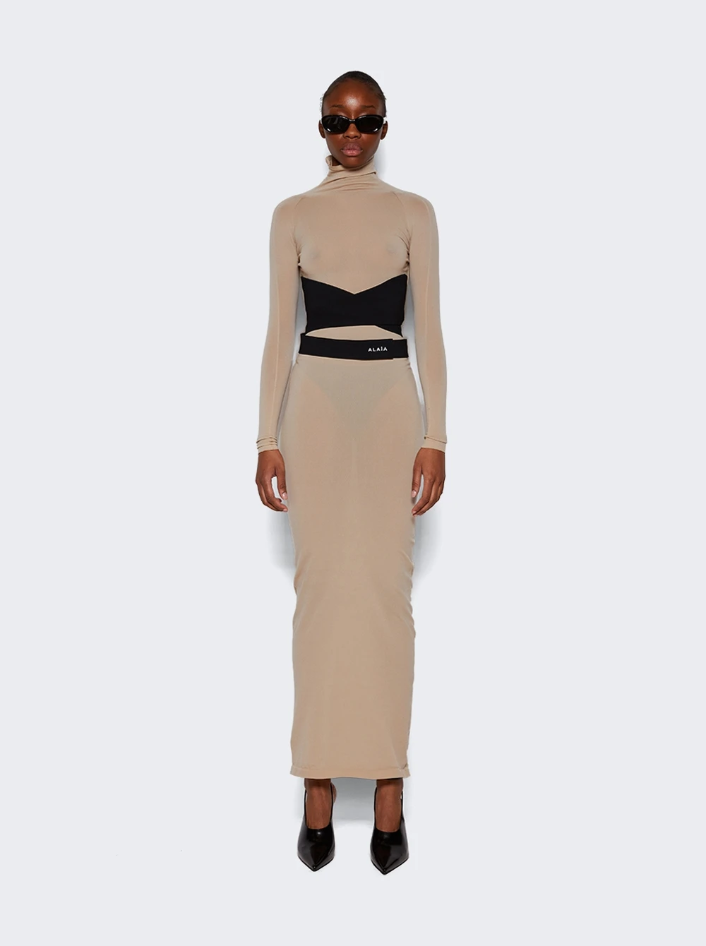 ALAIA Second Skin Jersey Band Dress Camel - Image 3