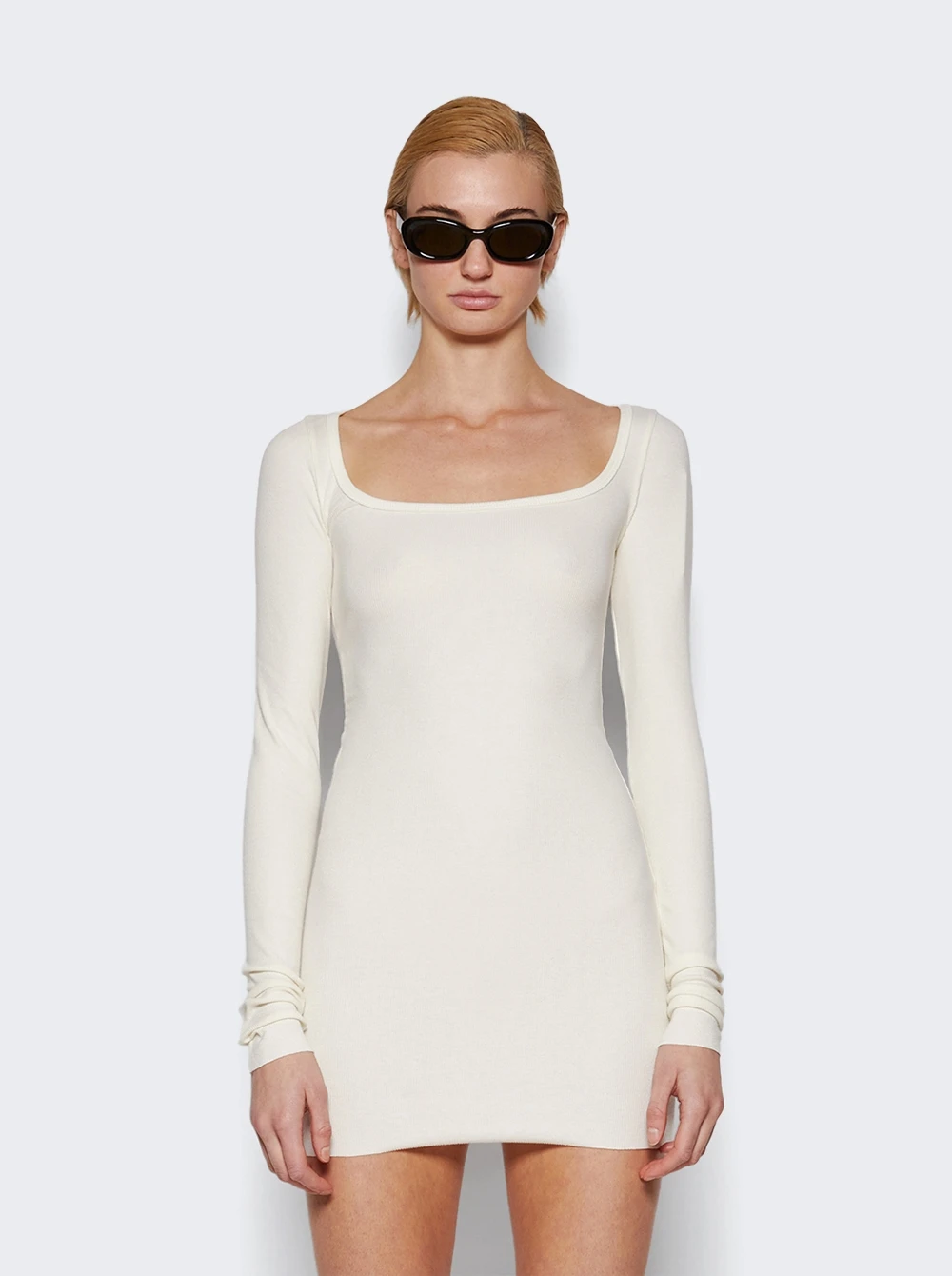 Square Neck Mini Dress Cream - Image 3