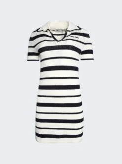 Miu Miu Crochet Stripe Mini Dress White And Blue