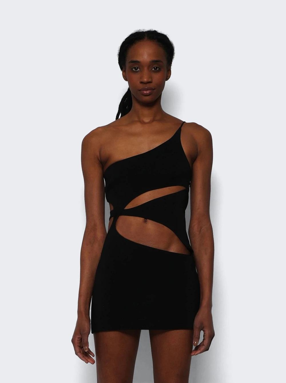 Single Strap Asymmetric Cutout Mini Dress Black - Image 3