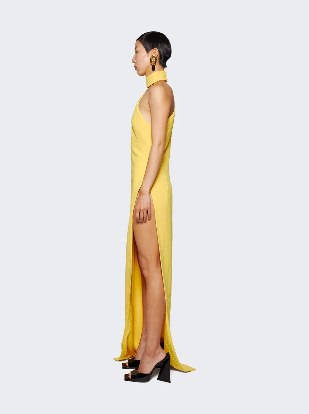 Asymmetrical High Neck Shoulder Dress Yellow - Image 4
