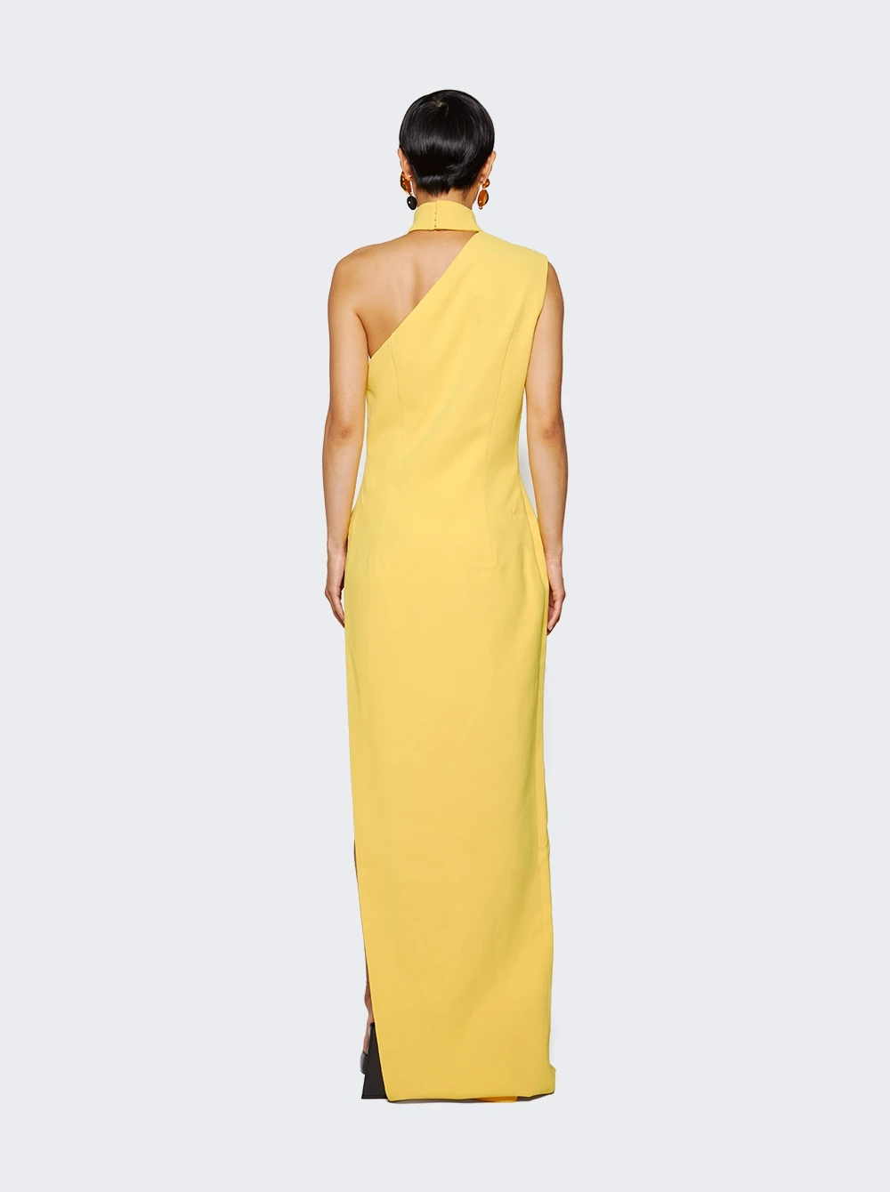 Asymmetrical High Neck Shoulder Dress Yellow - Image 5
