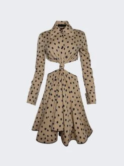 PROENZA SCHOULER Printed Dot Cut-Out Shirt Dress Khaki
