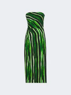 PROENZA SCHOULER Painted Stripe Strapless Dress Fatigue Green