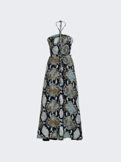 PROENZA SCHOULER Printed Snake Crepe De Chine Halter Dress Black Multicolor
