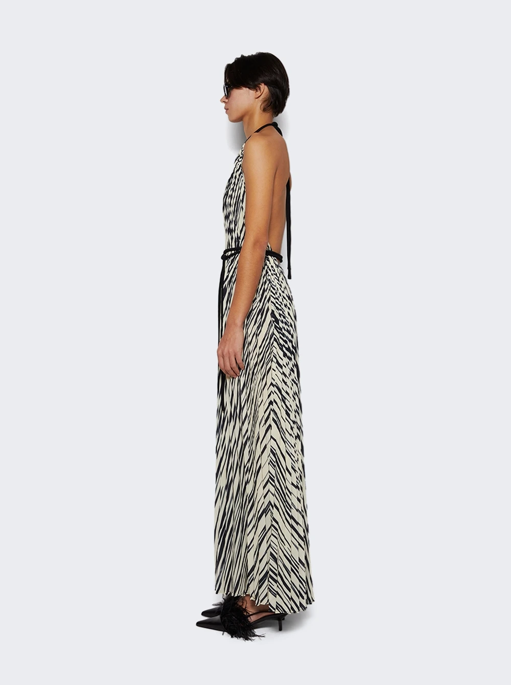 PROENZA SCHOULER Frida Halter Dress In Printed Sheer Pleated Chiffon Ecru - Image 4