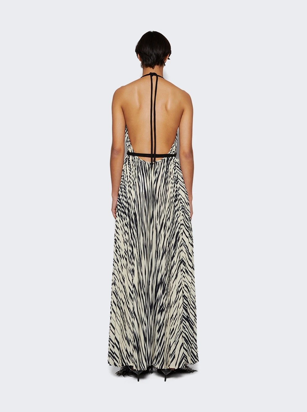 PROENZA SCHOULER Frida Halter Dress In Printed Sheer Pleated Chiffon Ecru - Image 5