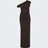 One Shoulder Ruched Jersey Dress Brown