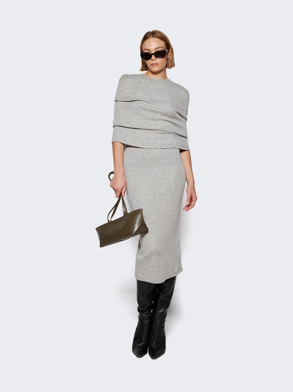 Loewe Cashmere Cape Tube Dress Pale Grey - Image 2