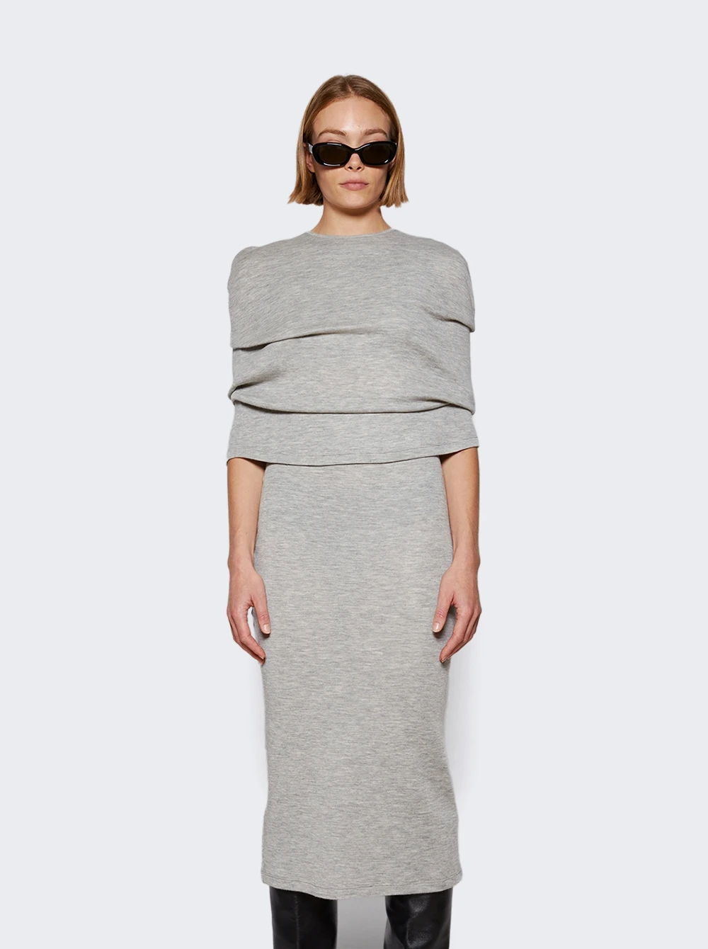 Loewe Cashmere Cape Tube Dress Pale Grey - Image 3